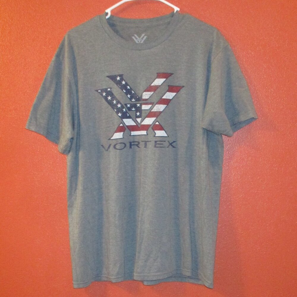 Vortex Shirt Men Large Gray Red White Blue Patrotic Outdoor Short Sleeve Shirt